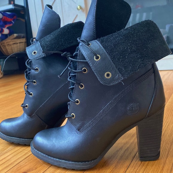 TIMBERLAND Women's Black Lace Up Heeled Boots Size: 5.5 - Picture 2 of 3